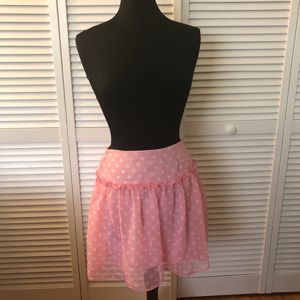 Pink and white polka dot skirt